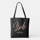 Chique Roos Goud Moderne Typografie Bruid Monogram Tote Bag (Achterkant)