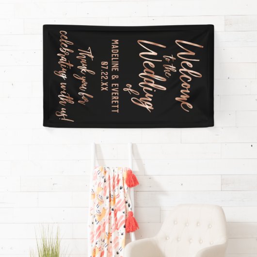 Chique Roos Goud Moderne Typografie Bruiloft Welko Spandoek (Insitu)