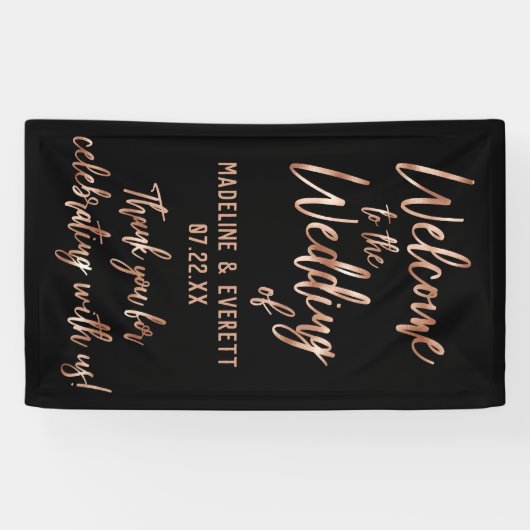 Chique Roos Goud Moderne Typografie Bruiloft Welko Spandoek (Horizontaal)