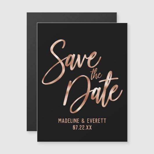 Chique Roos Goud Moderne Typografie Save the Date Magnetische Uitnodiging (Voorkant / Achterkant)