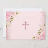 Chique Roos Goud Roze Glitter Bloemen Doop Foto Kaart (Achterkant)