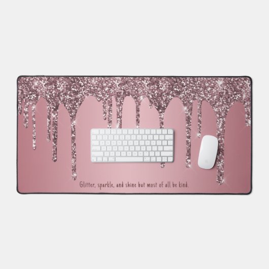 Chique Roos Goud Roze Glitter Drips Custom Bureaumat (Keyboard & Muis)