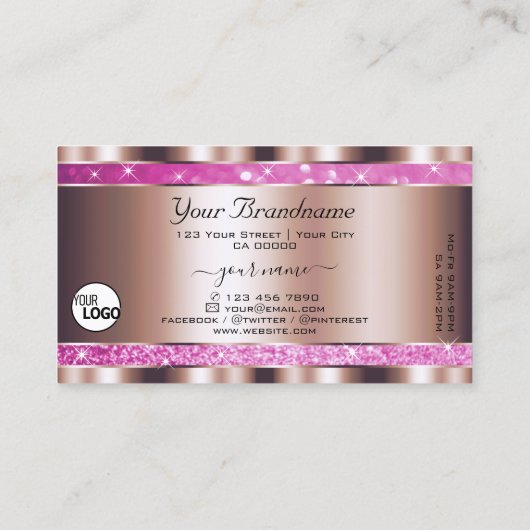 Chique Roos Goud Roze Glitter Sparkle Stars Toevoe Visitekaartje (Achterkant)