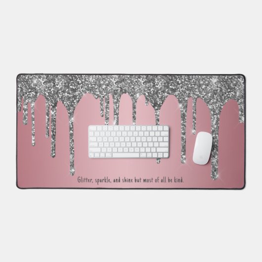 Chique Roos Goud Roze Zilver Glitter Drips Custom Bureaumat (Keyboard & Muis)