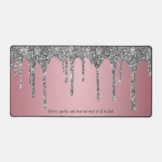 Chique Roos Goud Roze Zilver Glitter Drips Custom Bureaumat (Voorkant)
