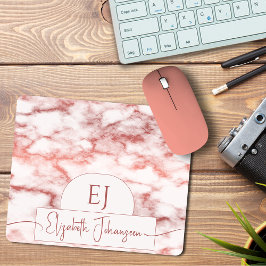 Chique Roos Goud Wit Marmer Script Naam Monogram Muismat