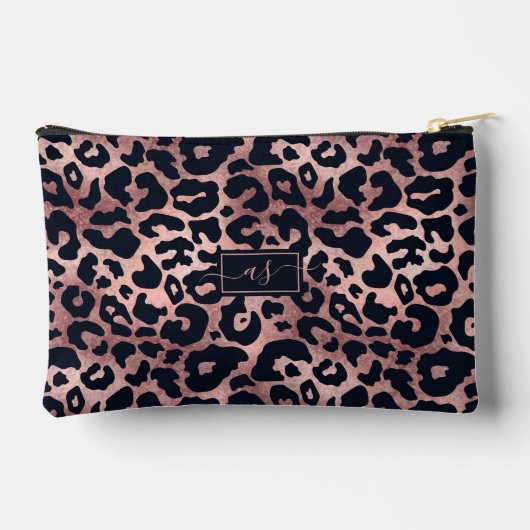 Chique Roos Goud Zwart Leopard Print Monogrammed Etui (Achterkant)