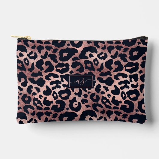 Chique Roos Goud Zwart Leopard Print Monogrammed Etui (Voorkant)