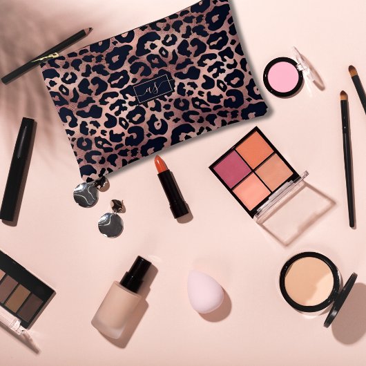 Chique Roos Goud Zwart Leopard Print Monogrammed Etui