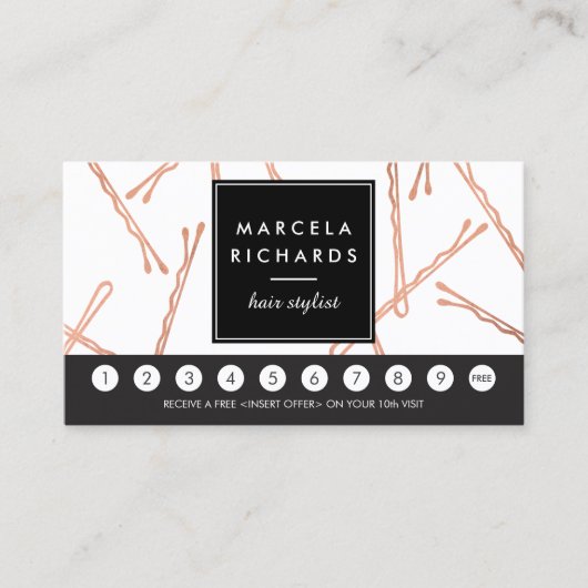 Chique Roos Gouden Bobby Pins Haar Stylist Loyalit Klantenkaartje (Voorkant)