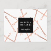 Chique Roos Gouden Bobby Pins Haar Stylist Salon Briefkaart (Voorkant)