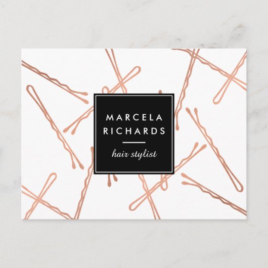 Chique Roos Gouden Bobby Pins Haar Stylist Salon Briefkaart (Voorkant)