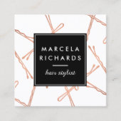 Chique Roos Gouden Bobby Pins Haar Stylist Salon Vierkante Visitekaartje (Voorkant)