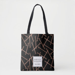 Chique Roos Gouden Bobby Pins Zwart Gepersonalisee Tote Bag