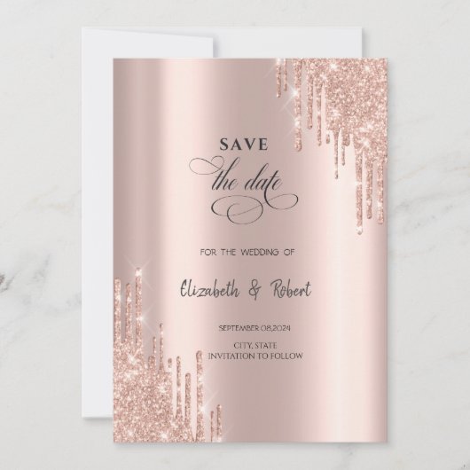 Chique Roos gouden druppels sparen de datum Save The Date (Voorkant)