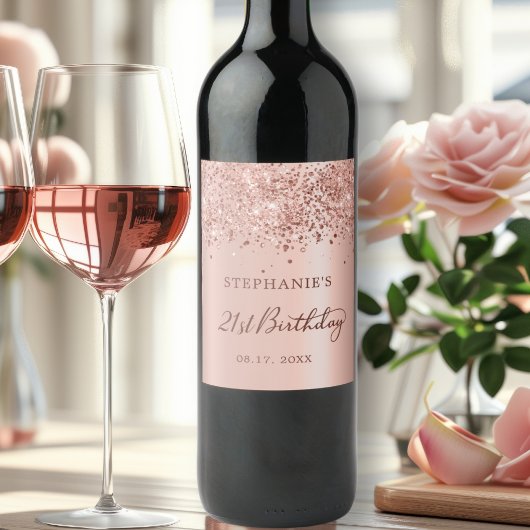 Chique Roos Gouden Folie Glitter 21e Verjaardag Mo Wijn Etiket