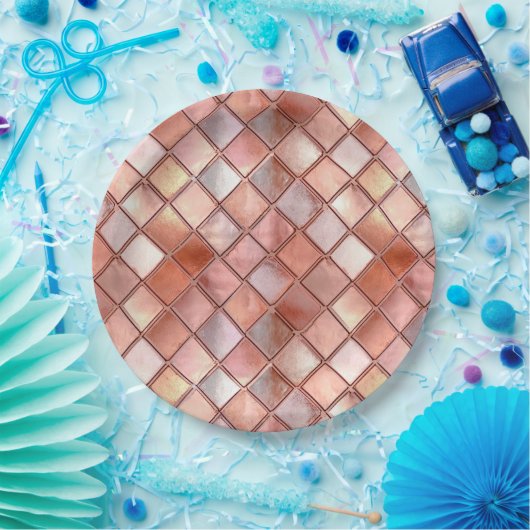 Chique Roos Gouden Glam Tegels Papieren Bordje (Feest)