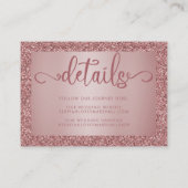 Chique Roos Gouden Glitter Bruiloft Details Informatiekaartje (Achterkant)