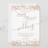 Chique roos gouden glitter confetti witte bruiloft kaart (Voorkant)