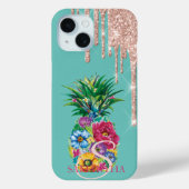 Chique Roos Gouden Glitter Drips Ananas Mint Groen Case-Mate iPhone Case (Achterkant)