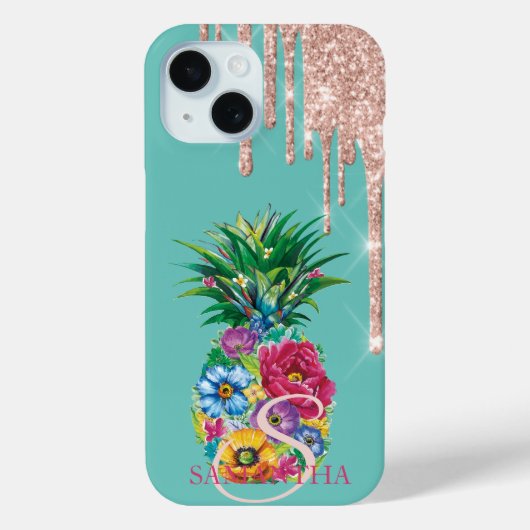 Chique Roos Gouden Glitter Drips Ananas Mint Groen Case-Mate iPhone Case (Achterkant)
