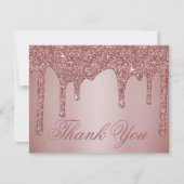 Chique Roos Gouden Glitter Drips Dank u Bedankkaart (Voorkant)