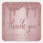 Chique Roos Gouden Glitter Drips Dank u Vierkante Sticker (Voorkant)