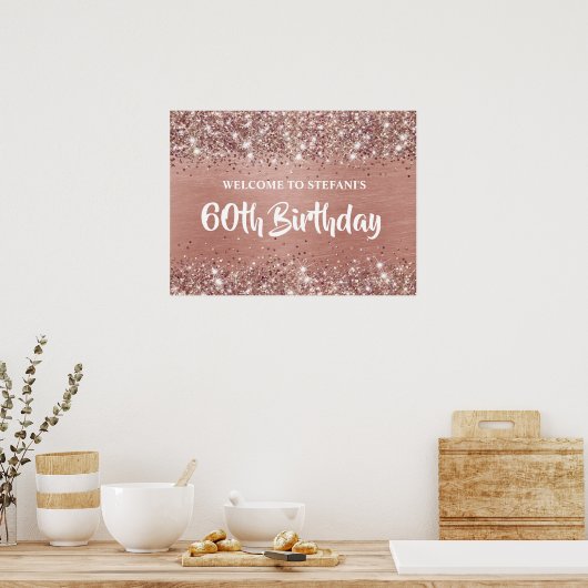 Chique Roos Gouden Glitter Folie 65e Verjaardag We Poster (Keuken)