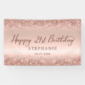 Chique Roos Gouden Glitter Happy 21st Verjaardagss Spandoek (Horizontaal)