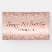 Chique Roos Gouden Glitter Happy 21st Verjaardagss Spandoek (Horizontaal)