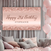 Chique Roos Gouden Glitter Happy 21st Verjaardagss Spandoek