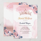 Chique Roos Gouden Glitter Kroonbloemen Sweet 16 Kaart (Voorkant / Achterkant)