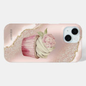 Chique Roos Gouden Glitter Marmeren Cupcake Case-Mate iPhone Case (Achterkant (horizontaal))