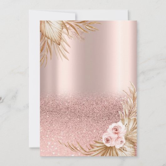 Chique Roos Gouden Glitter Pampas Rozen 50e Verjaa Kaart (Achterkant)