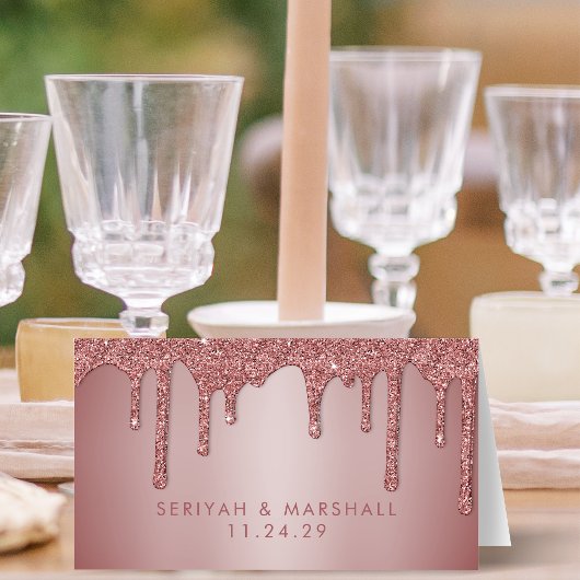 Chique Roos Gouden Glitter Trouwtafel Plaatskaartje