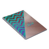 Chique Roos Gouden Glitterij Chevron Blauwgroen Gr Notitieboek (Rechterzijde)
