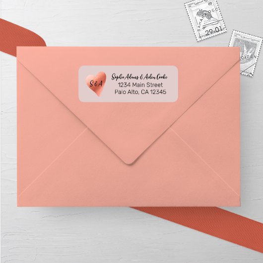 Chique Roos Gouden Hart Bruiloft Retouradres Etiket