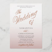 Chique Roos gouden kalligrafie De bruiloft van Folie Uitnodiging (Voorkant)