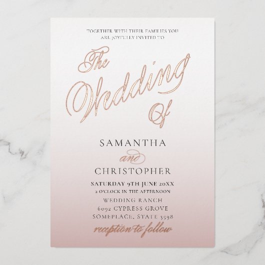 Chique Roos gouden kalligrafie De bruiloft van Folie Uitnodiging (Voorkant)