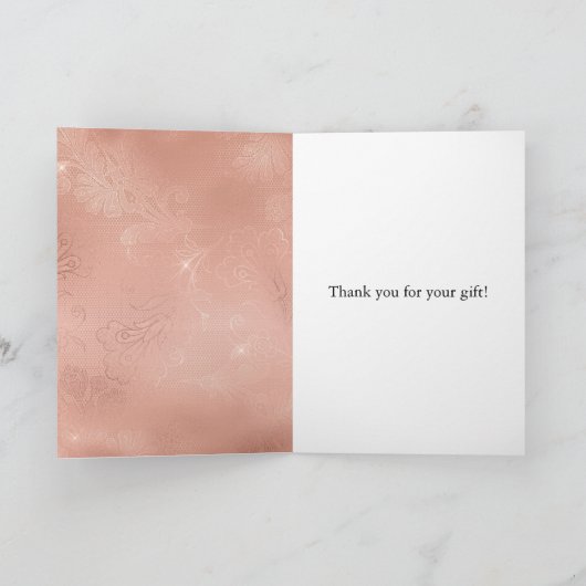 Chique Roos gouden kant bruiloft dank u Kaart (Binnen)