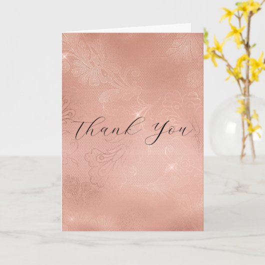 Chique Roos gouden kant bruiloft dank u Kaart (Gele Bloem)
