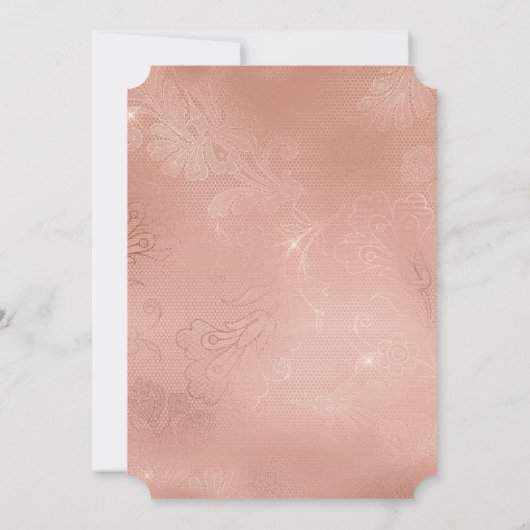 Chique Roos gouden kant bruiloft Kaart (Achterkant)