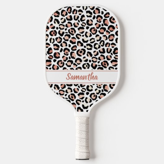 Chique Roos gouden luipaard gepersonaliseerd Pickleball Paddle (Voorkant)