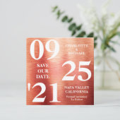 Chique Roos Gouden Metalen Shimmer Modern Save The Kaart (Staand voorkant)