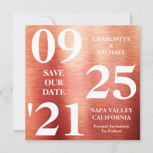 Chique Roos Gouden Metalen Shimmer Modern Save The Kaart (Voorkant)