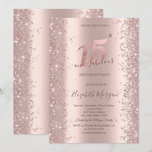 Chique Roos Gouden Sparkle Diamonds 15e Verjaardag Kaart (Voorkant / Achterkant)