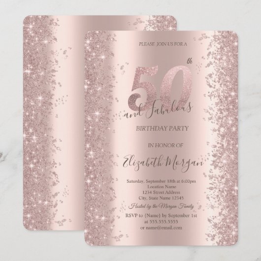 Chique Roos Gouden Sparkle Diamonds 50e Verjaardag Kaart (Voorkant / Achterkant)