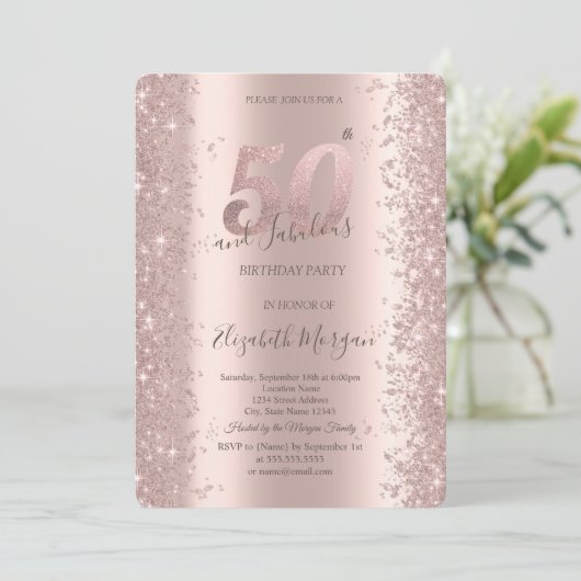 Chique Roos Gouden Sparkle Diamonds 50e Verjaardag Kaart (Staand voorkant)