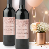 Chique Roos Goudfolie Glitter 80e Verjaardag Monog Wijn Etiket