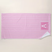 Chique Roos Roze Cabana Strepen Monogrammed Initia Strandlaken (Voorkant)